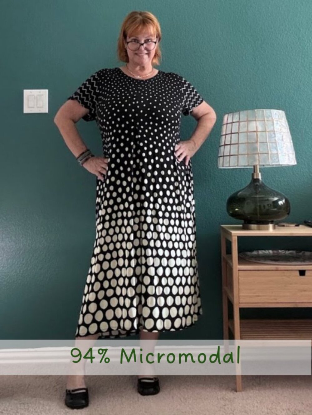Gudrun Sjödén Gradient Black/Cream Polka Dot Micromodal Midi Dress - Boho XL